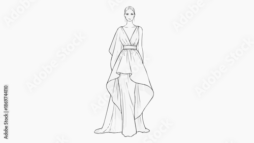 Fashion sketch of a woman wearing an elegant flowing gown.