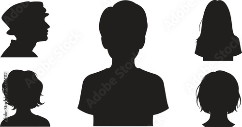 people silhouettes set of five black human figures