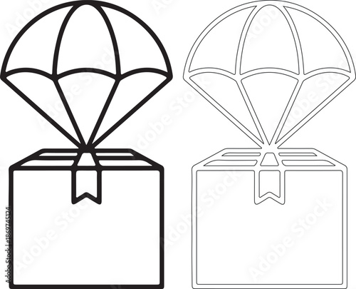 Vector illustration of black and white parachute with box