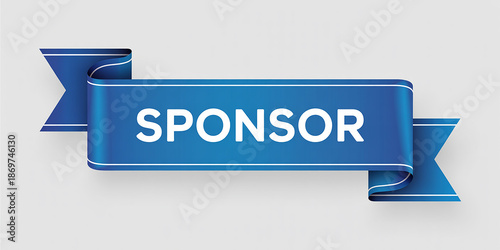 Blue Ribbon Banner with White Outline and the Word Sponsor Keywords: sponsor, sponsorship