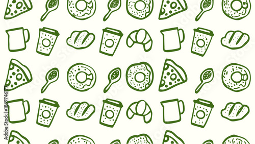 Retro vintage seamless breakfast themed doodle icons. Doodle sketch drawings in grunge charcoal style for winter holidays party celebration perfect for posters and invitation cards.