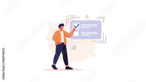 Man checking off task on a checklist, business concept illustration