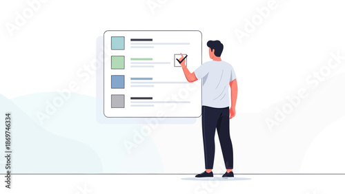Man checking off task on a digital checklist, task management concept