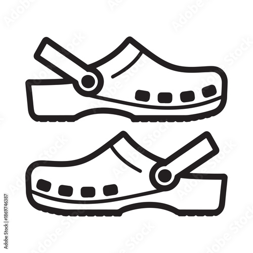 Simple black and white illustration of a comfortable pair of clogs