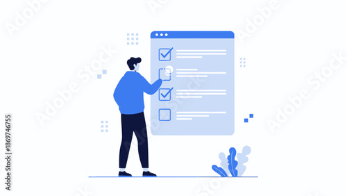 Man Checking Off Tasks on a Digital List, Task Management, Planning, To-Do List Concept