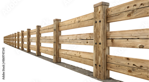 A wooden fence isolated on a white or transparent background.
