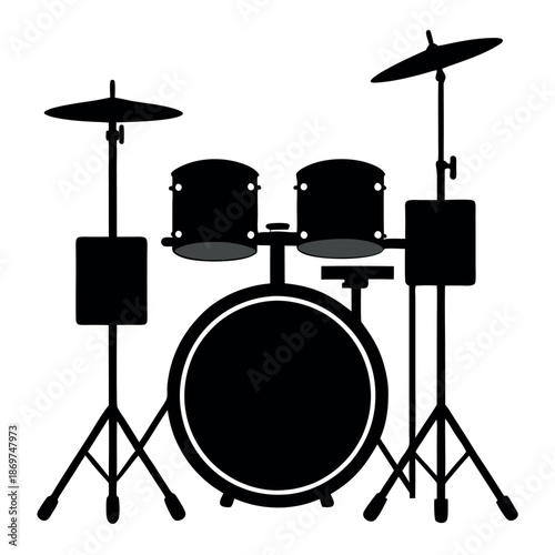 Silhouette of a drum set on a white background 