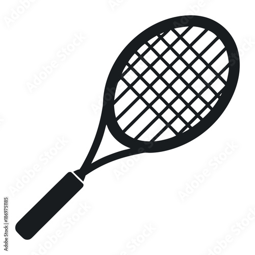 Silhouette of a tennis racket on a white background.