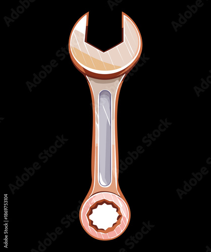 Traditional open end wrench spanner with wooden handle for antique repair and mechanical workshop tool