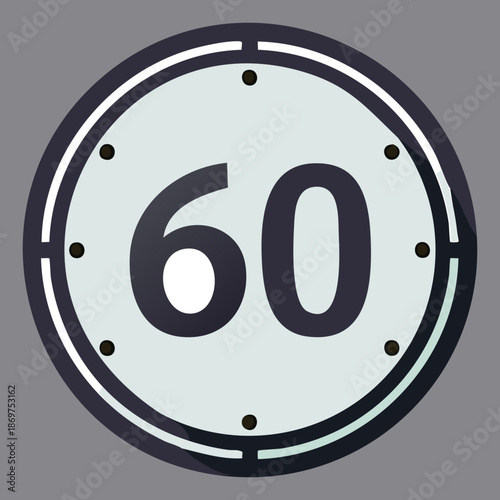 Round speed limit 60 sign for road safety and vehicle traffic speed management control system