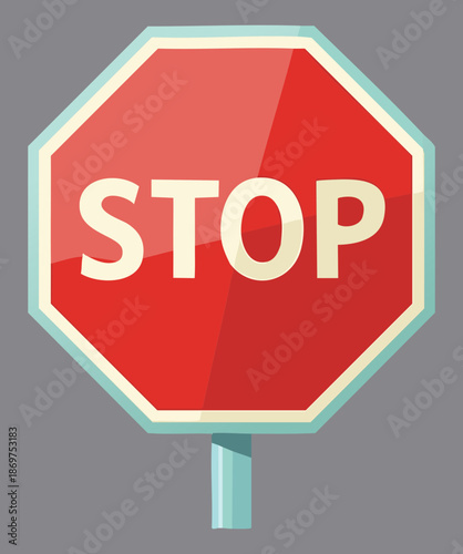 Bold octagon red stop sign for urban street intersection safety and traffic flow management control