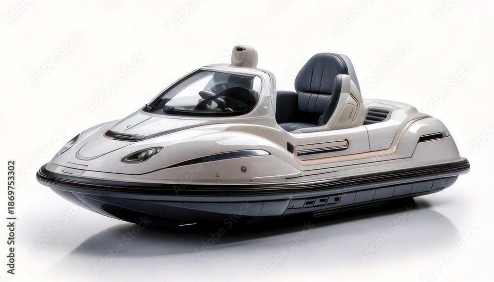 Naklejka premium Modern White and Blue Watercraft - A Sleek and Stylish Personal Watercraft on a White Background.