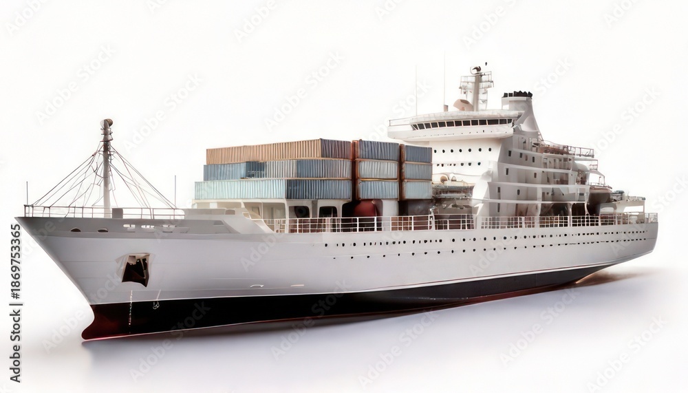 Fototapeta premium Large cargo ship sailing on the ocean, transporting containers for global trade and logistics.