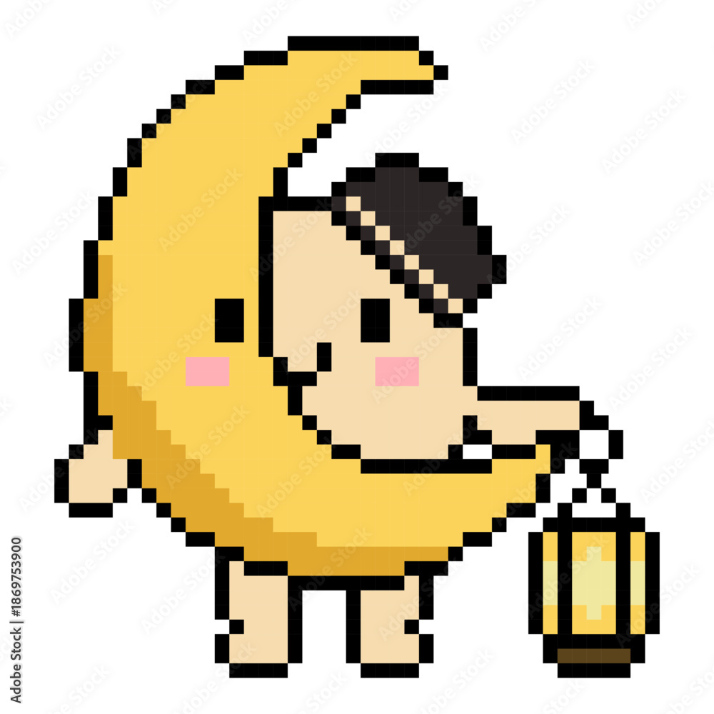Fototapeta premium Cute Crescent Moon Pixel Character