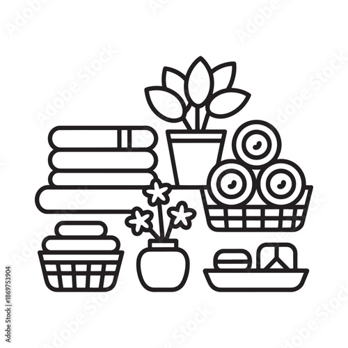 Spa elements rolled towels plants stones and accessories for relaxation