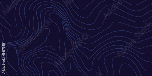 Topographic map texture. Blue radar. Abstract linear background. Vector print of waves. Blue lines on black background.