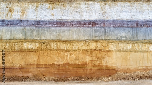 bedrock. Geological rock layers exposed in a quarry wall, textured stone patterns in earth tones. event key visuals, club posters, designed for fitness apps and gym onboarding.