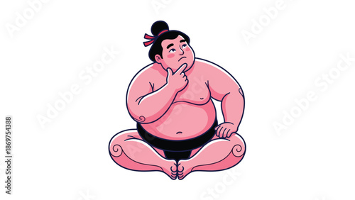 Thoughtful Sumo Wrestler Pondering His Next Move in the Ring.