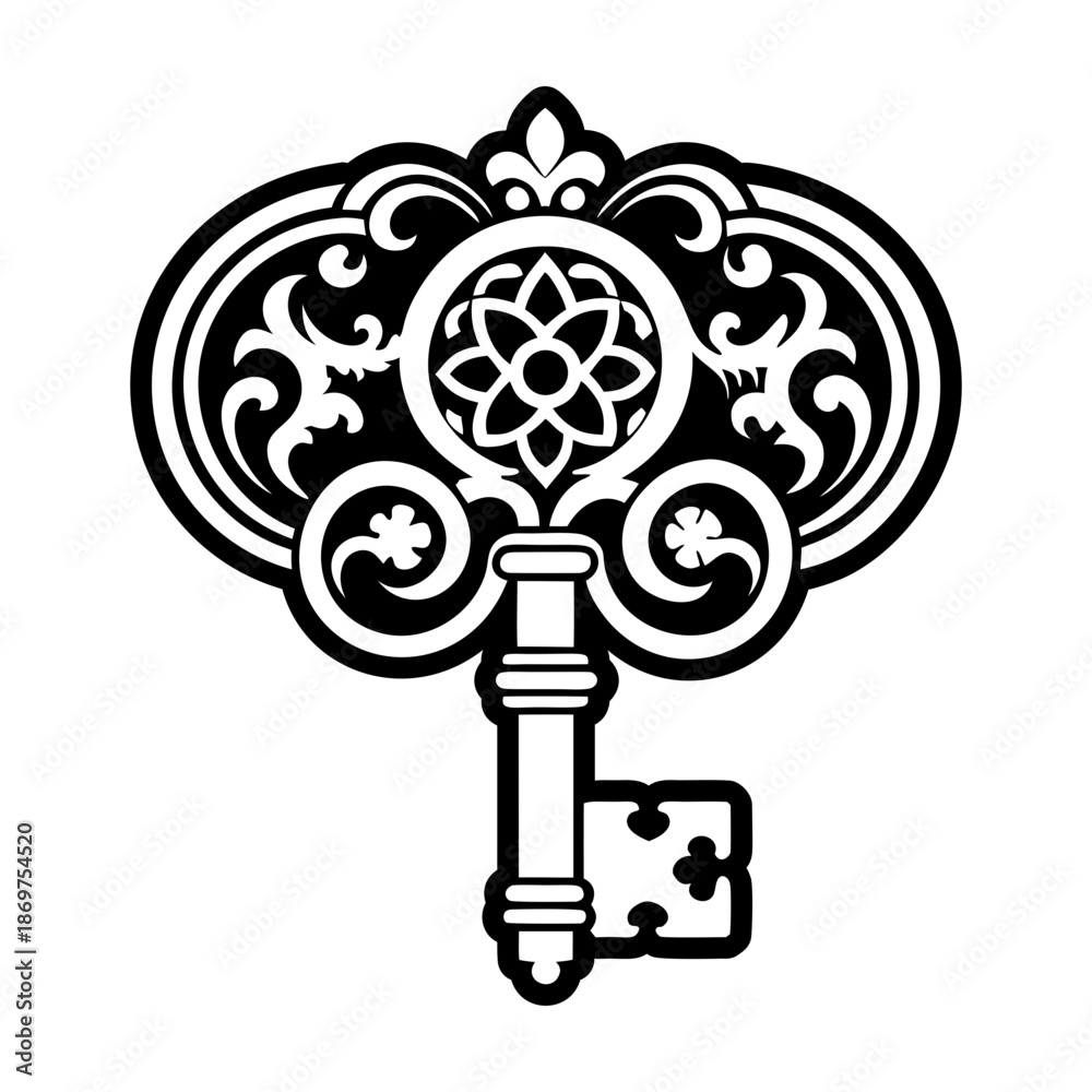 Obraz premium Glyph Style Antique Key Icons 