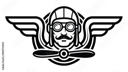Vintage Aviator Emblem A Classic Design with Wings and Propeller.