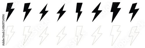 Web flash thunder power icon, lightning bolt icon with thunder symbol, electric power icon in thin line, outline, and stroke style for energy, electricity, and professional vector design