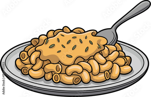 A full plate of macaroni and cheese with herbs food vector on white background.