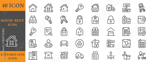Collection of 40 house rent icons in editable line style for design