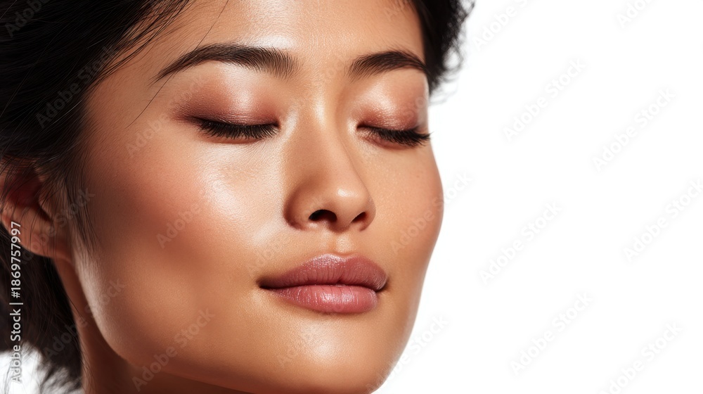 Fototapeta premium Beautiful Asian Woman Wearing Natural Makeup in Soft Portrait with Calm Expression