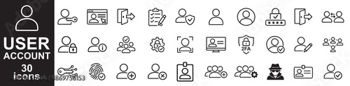 User Account Web Icon Set in Line Style. Collection of User profile Icons, account icon, Profile, avatar, login, password, username, add friend, access, connect and more icons . Editable Stroke