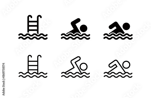 Swimming and swimmer icons, swimmer logo