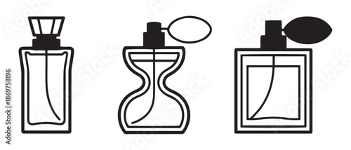 Perfume Bottles Icons Set. Elegant Glass Containers for Fragrance and Beauty Products.
