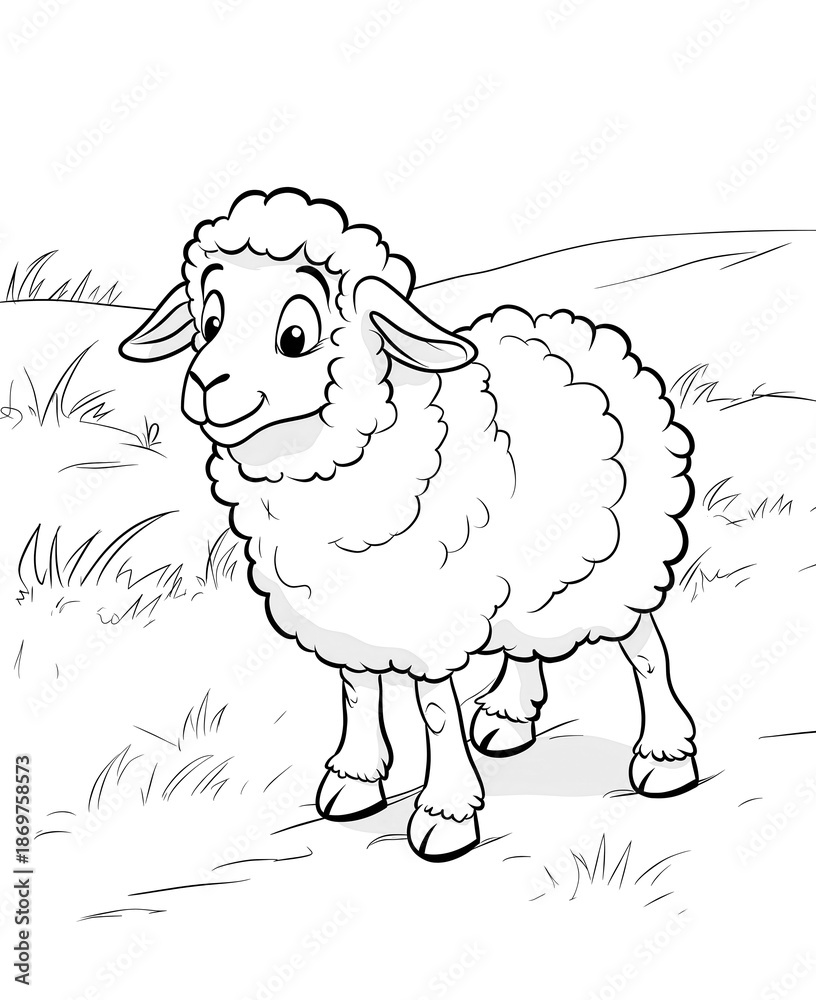 Obraz premium Coloring for children and adults, coloring of the animal world, sheep.