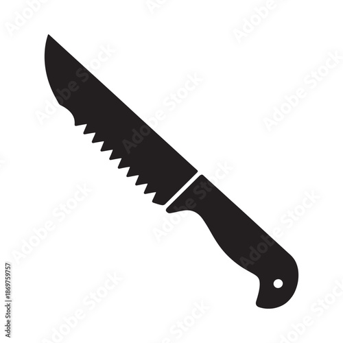 Simple black silhouette of a bread knife on a white background