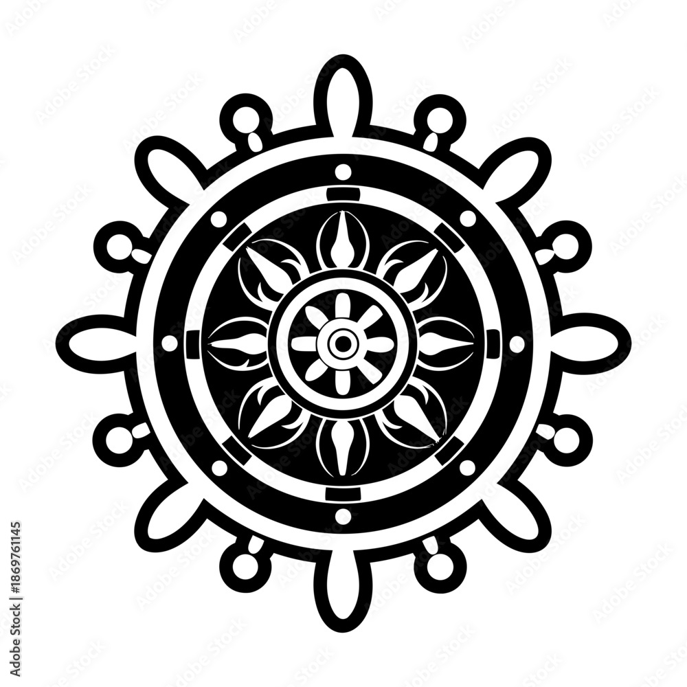 Obraz premium Glyph Style Ship Wheel Symbol