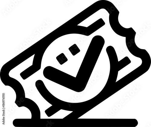 Ticket to Success: An illustration of a black ticket with a check mark, representing approval, access, and confirmation.