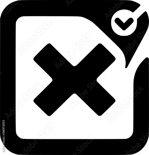 Icon of Rejection and Approval: A symbolic representation of choices. A box, contains a bold 'X' symbolizing rejection, with a check mark indicating the possibility for approval
