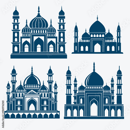 Mosque black silhouette vector icon set