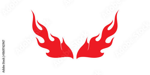 Vibrant red flame wings on white background for dynamic designs