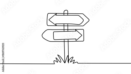 Navigating life's crossroads: a minimalist line art illustration of a blank directional signpost