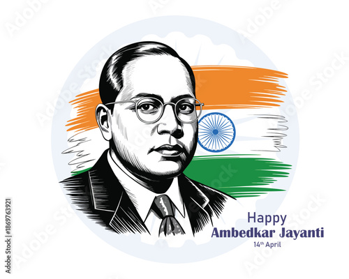 Indian freedom fighter Dr. Babasaheb Bhimrao Ambedkar Jayanti 14 April, Ambedkar Vector, and Typography.
