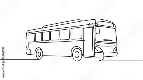One continuous line drawing of a passenger bus, illustrating public urban transportation