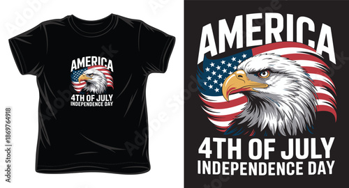 Realistic bald eagle head with american flag for fourth of july t shirt