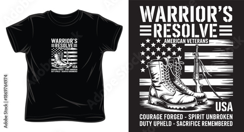 Warrior's resolve american veterans patriotic military t shirt design