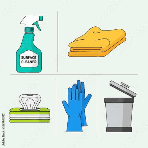 Cleaning Supplies and Tools for Household Chores.
