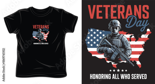 Veterans day honoring all who served american flag map soldier illustration