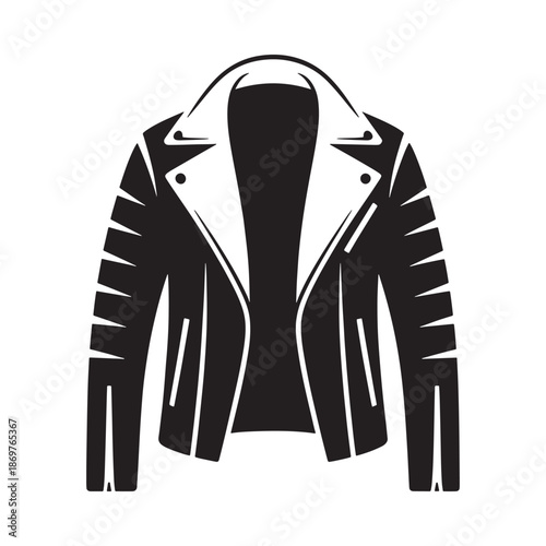 A striking black and white silhouette of a classic leather jacket design