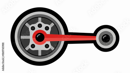 Stylized representation of a rotating wheel with a central hub and connecting rod