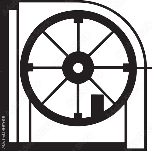 Isolated 3d vector illustration of an old black wooden ship helm wheel icon used for nautical sea navigation and steering a sailing boat direction