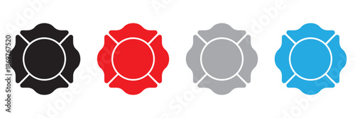 Firefighter Maltese Cross Emblem Icon Set – Fire Department Badge and St Florian
 Symbol Vector Design