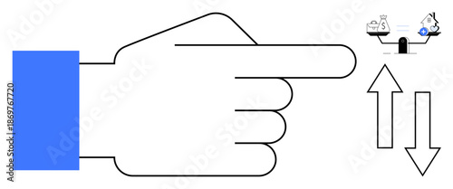 Decision making concept. Decision making ed by hand pointing at money and recycling bin on scale. Decision making linked to financial choices and sustainability. Perfect for business, finance